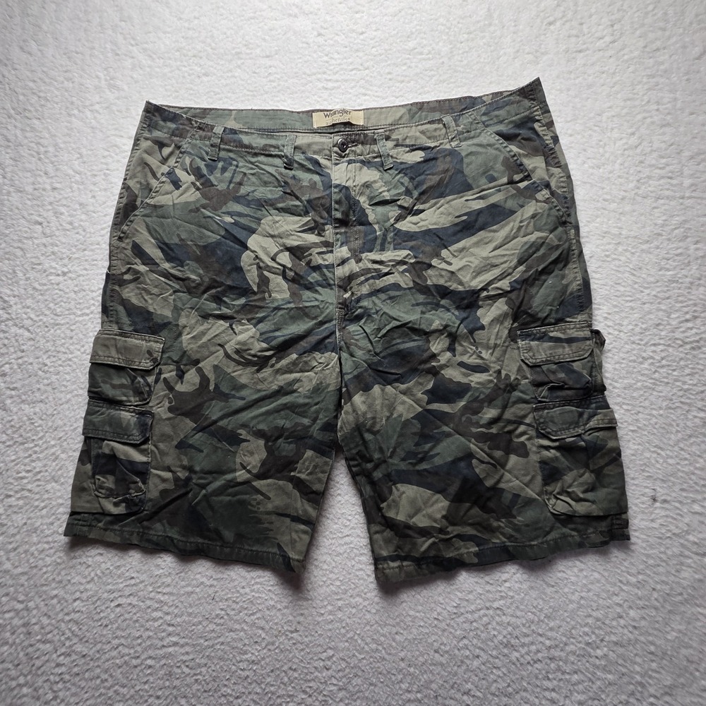 Wrangler Cargo Shorts Mens 48 Green Camo Cotton Canvas 11 Inseam Casual Summer